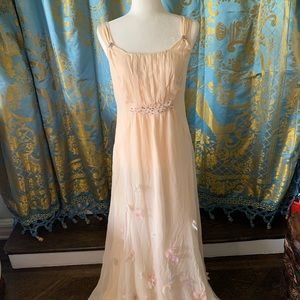Chiffon silk blush rhinestone empire waist gown